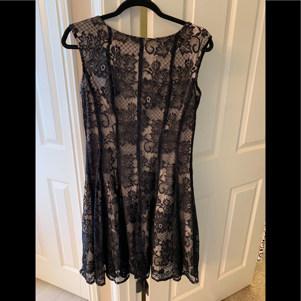 Black and champagne lace fit and flare dress